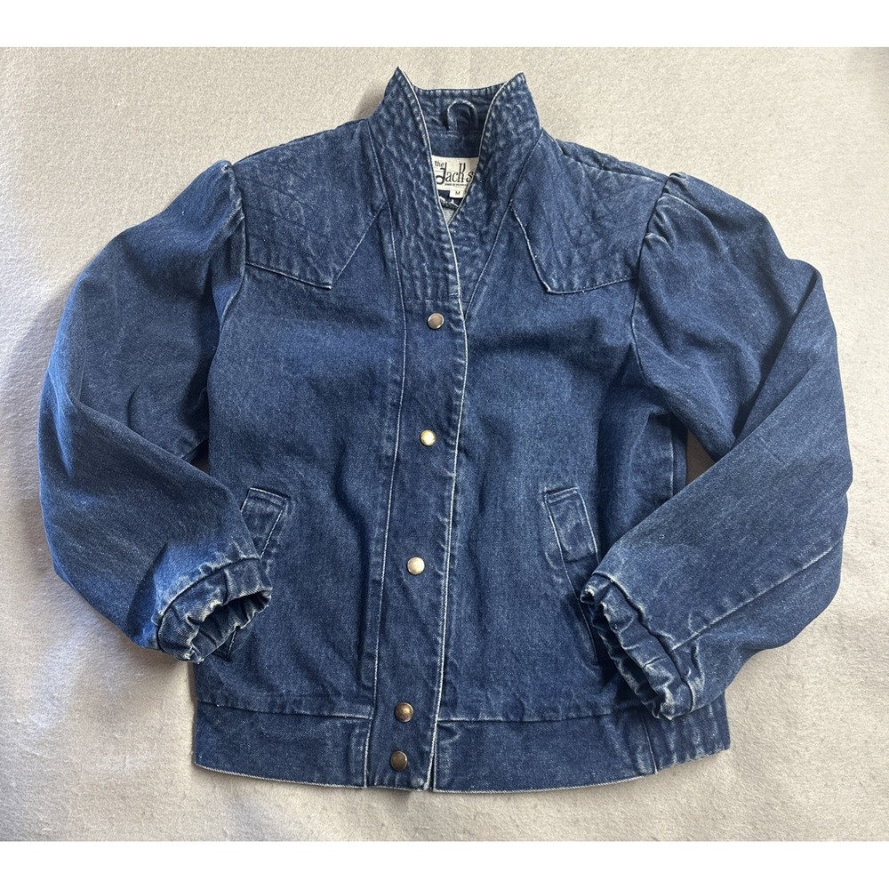 80s The Jack Set Denim Jacket Women's Puff Sleeve Western Snap Front Boho Med
